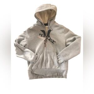 Hurley Full Zip Hoodie Sweatshirt Sz. M Gray Sherpa Lined Pockets Casual